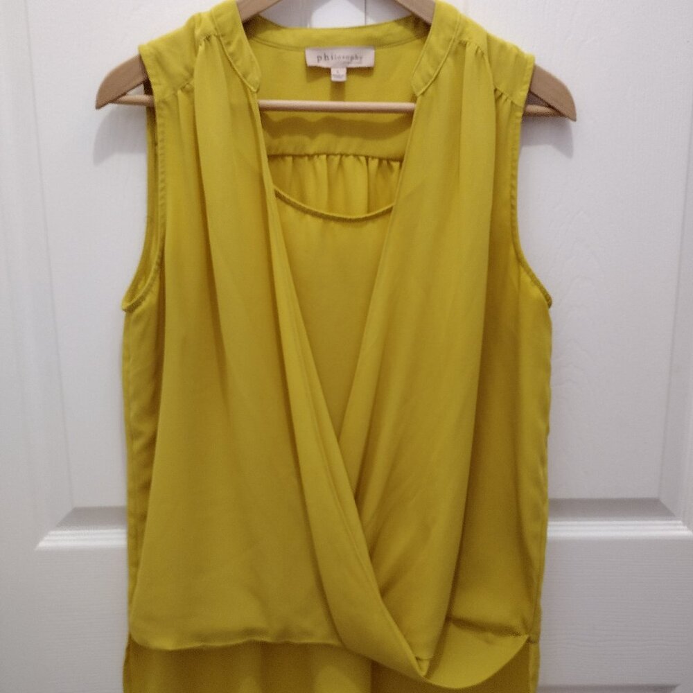 Philosophy Republic Clothing Yellow Sleeveless Wrap Blouse Size L Flowy Chic Top